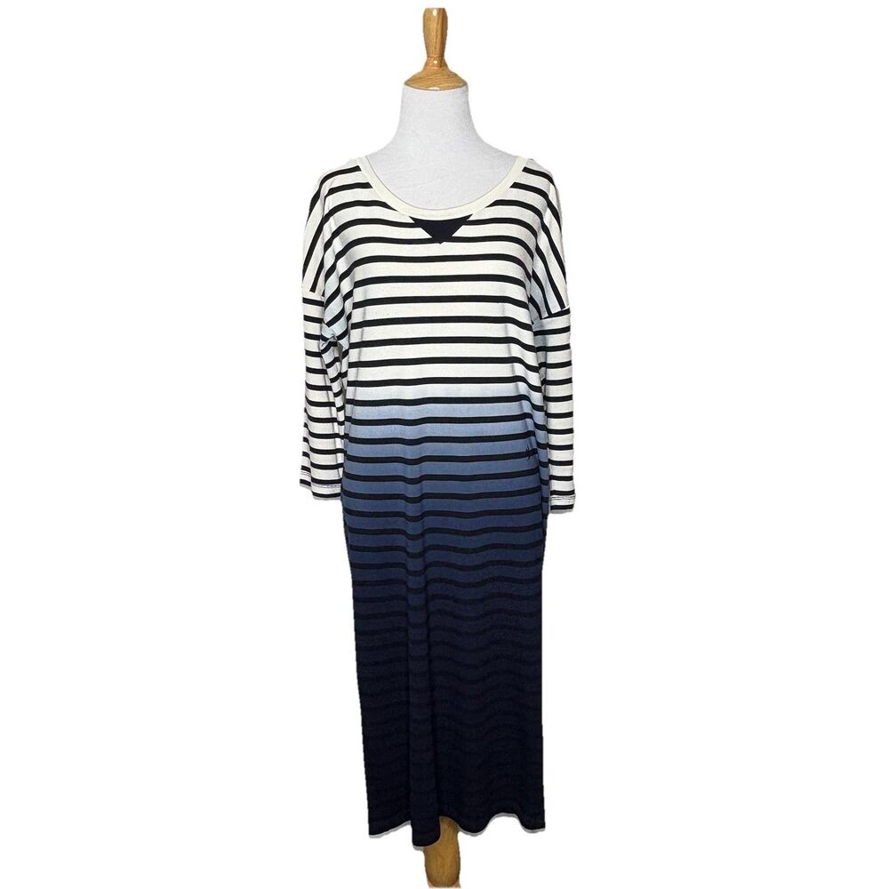 G Star Raw Rodion Breton Striped Dip Dyed Midi 3/4 Sleeve Dress Sz Large